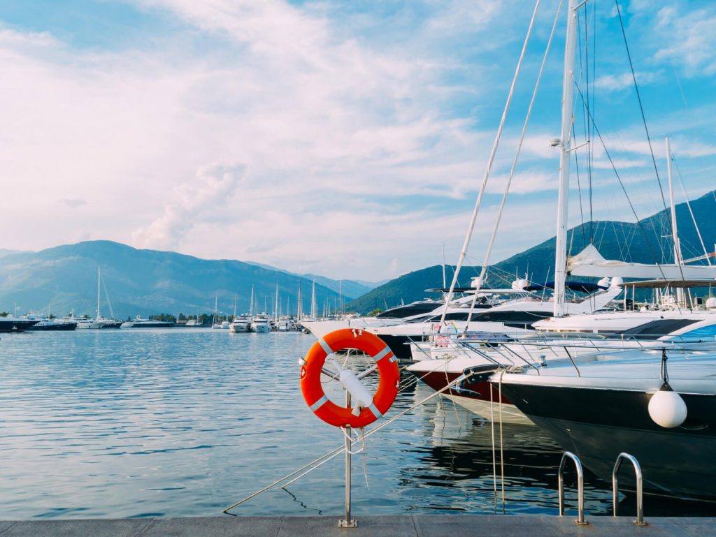 lifebuoy marina yachts red circle boat dock porto montenegro montenegro 1