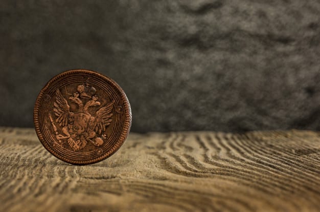 closeup old russian coin wooden 155003 9982